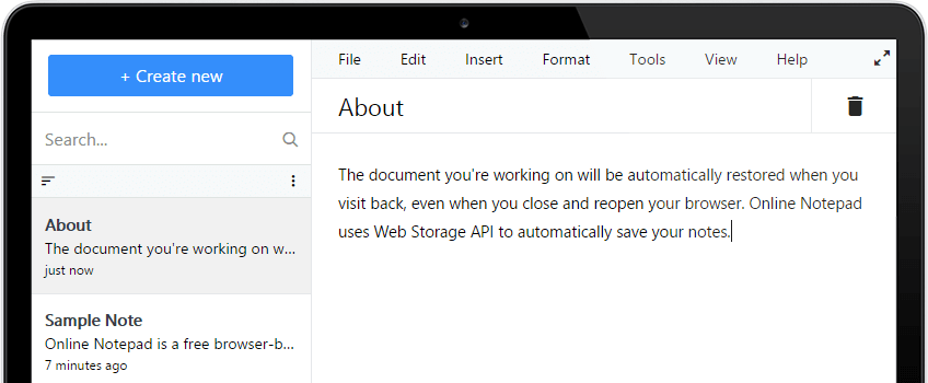 Tossseo Online Notepad Screenshot